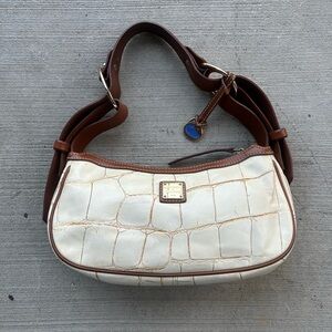 Dooney & Bourke Cream and Brown Crock Pattern Shoulder Bag